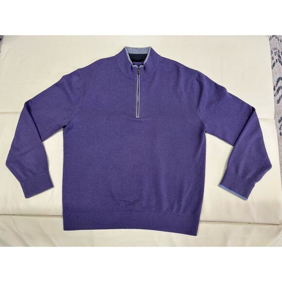 Greyson Sebonack Quarter Zip Sweater Men Wool Cashmere Purple Golf SZ XL